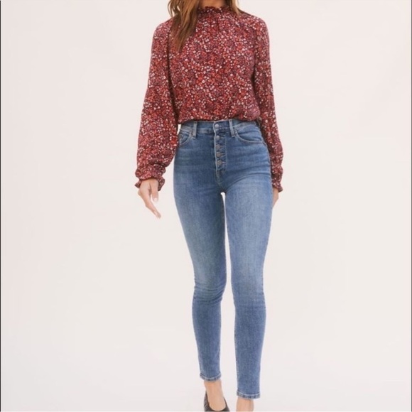 Reformation Harper High Rise Skinny Button Front Jeans Ion Wash Size 25 - Picture 3 of 16